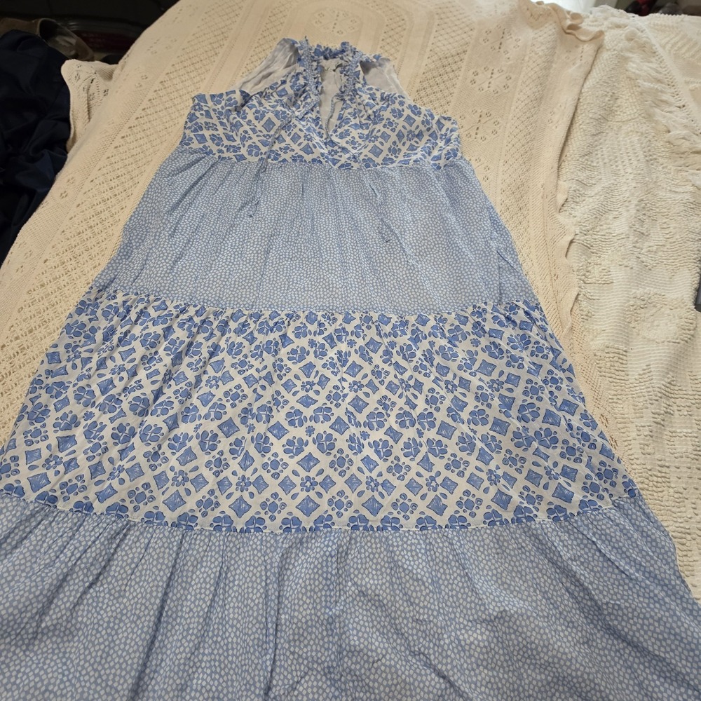 Vineyard Vines Womens Medium Blue Floral Tiered Sleeveless Dress Tie Lined Airy